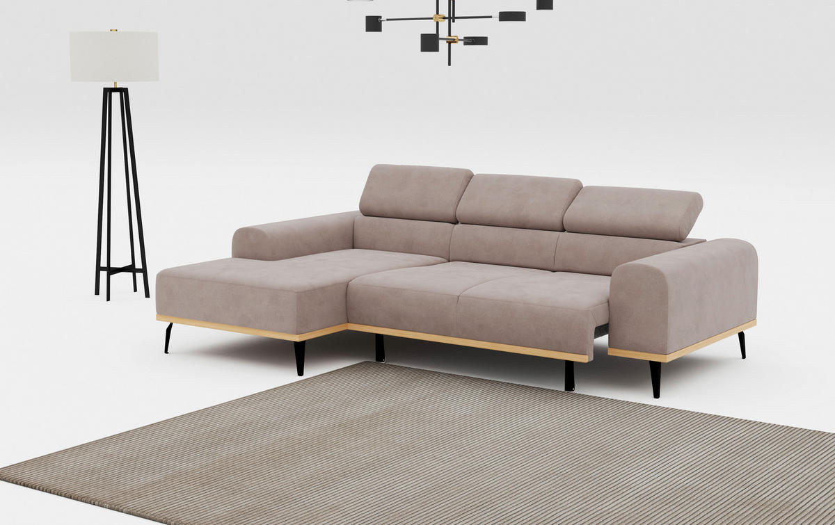 ECKSOFA Sandfarben Mikrofaser  - Sandfarben/Schwarz, KONVENTIONELL, Textil/Metall (157/244cm) - Cotta