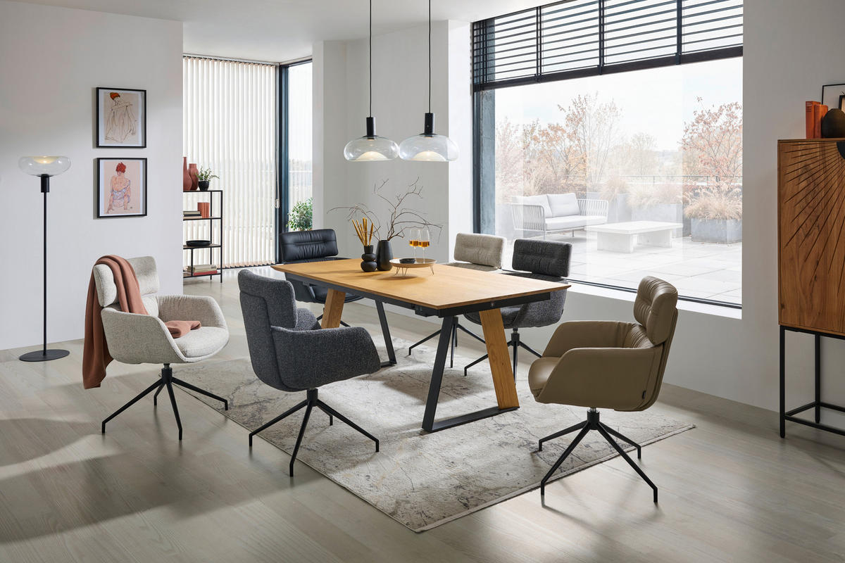 ESSTISCH in Holz, Metall, Holzwerkstoff 190-250/100/76 cm  - Eichefarben/Schwarz, Design, Holz/Holzwerkstoff (190-250/100/76cm) - Dieter Knoll