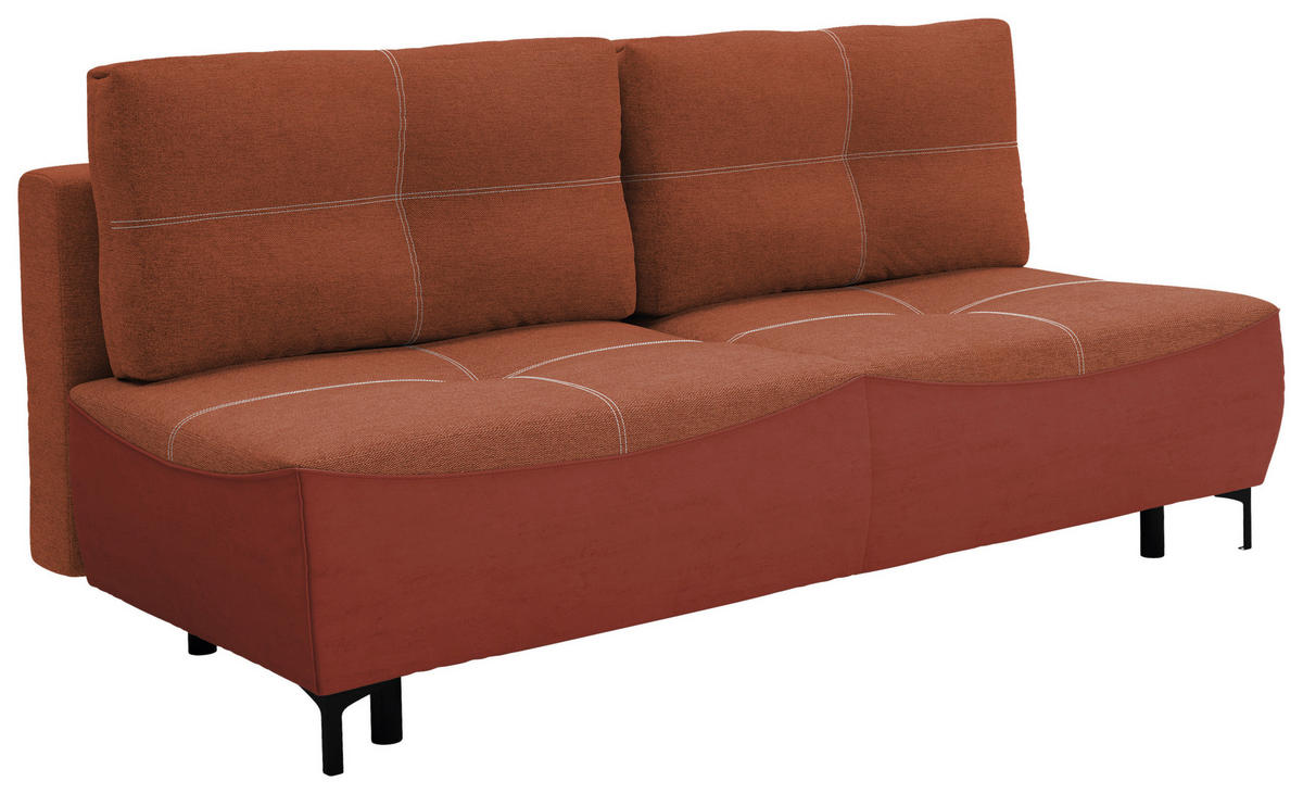 SCHLAFSOFA  mit Schlafen auf Sitzhöhe, Rücken echt Struktur Rostfarben  - Rostfarben/Schwarz, Design, Textil/Metall (197/94/96cm) - MID.YOU
