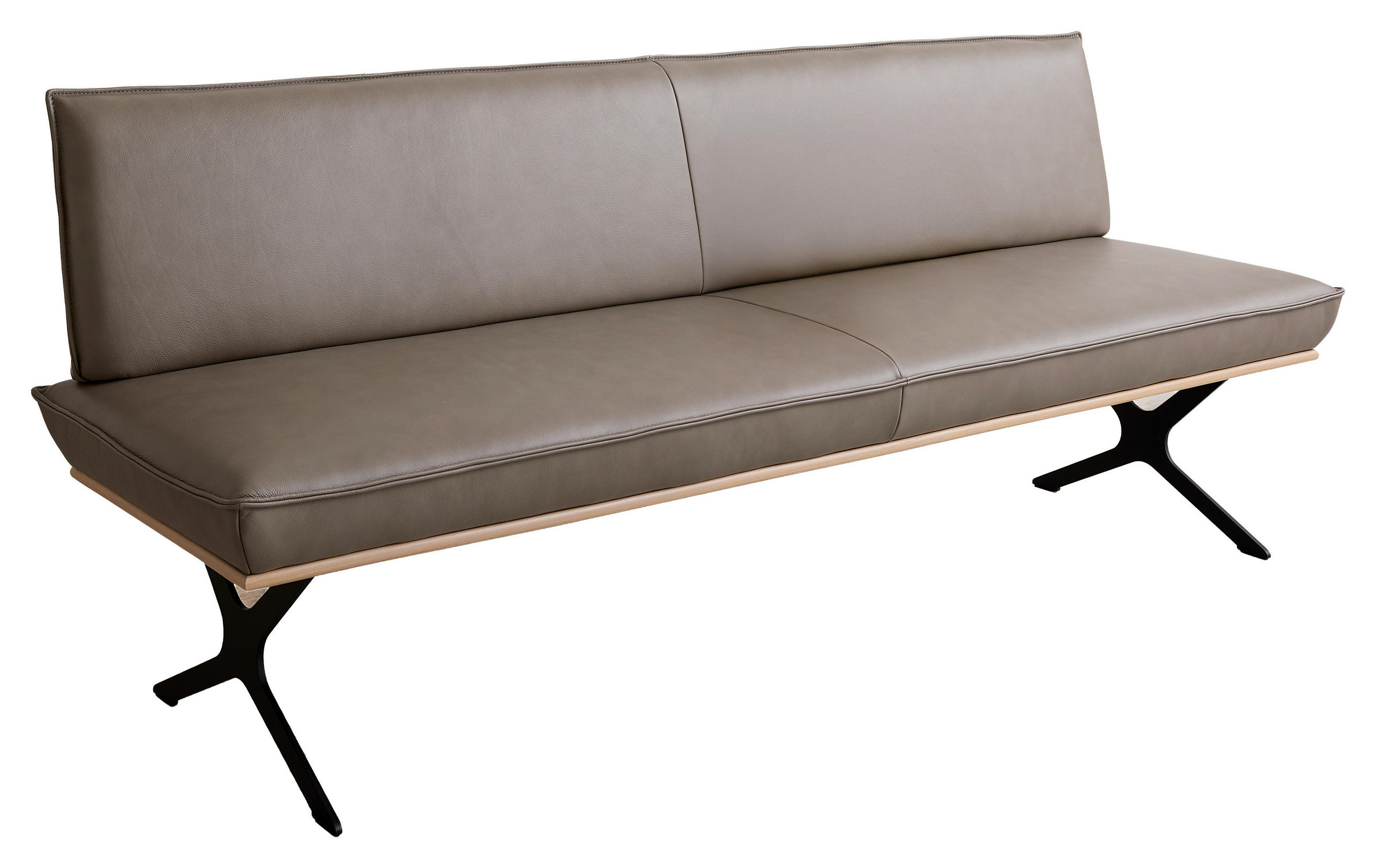 SITZBANK 214/88/66 cm Echtleder Schlammfarben Holz, Metall  - Schlammfarben/Schwarz, Design, Leder/Holz (214/88/66cm) - Koinor
