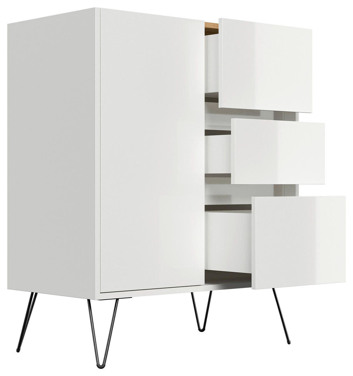 SIDEBOARD Posseik Industrial  in 76/93,6/42 cm  - Weiß Hochglanz/Eichefarben, Design, Holzwerkstoff/Metall (76/93,6/42cm) - P & B