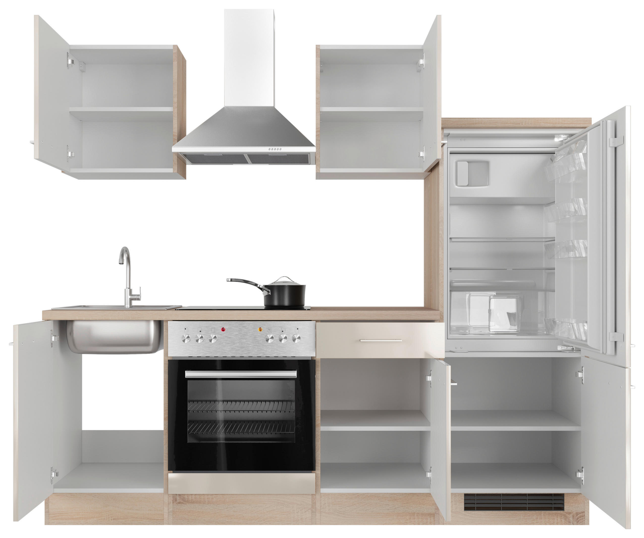 KÜCHENBLOCK 220 cm in Kaschmir - Kaschmir/Edelstahlfarben, MODERN, Holzwerkstoff/Metall (220cm) - FlexWell