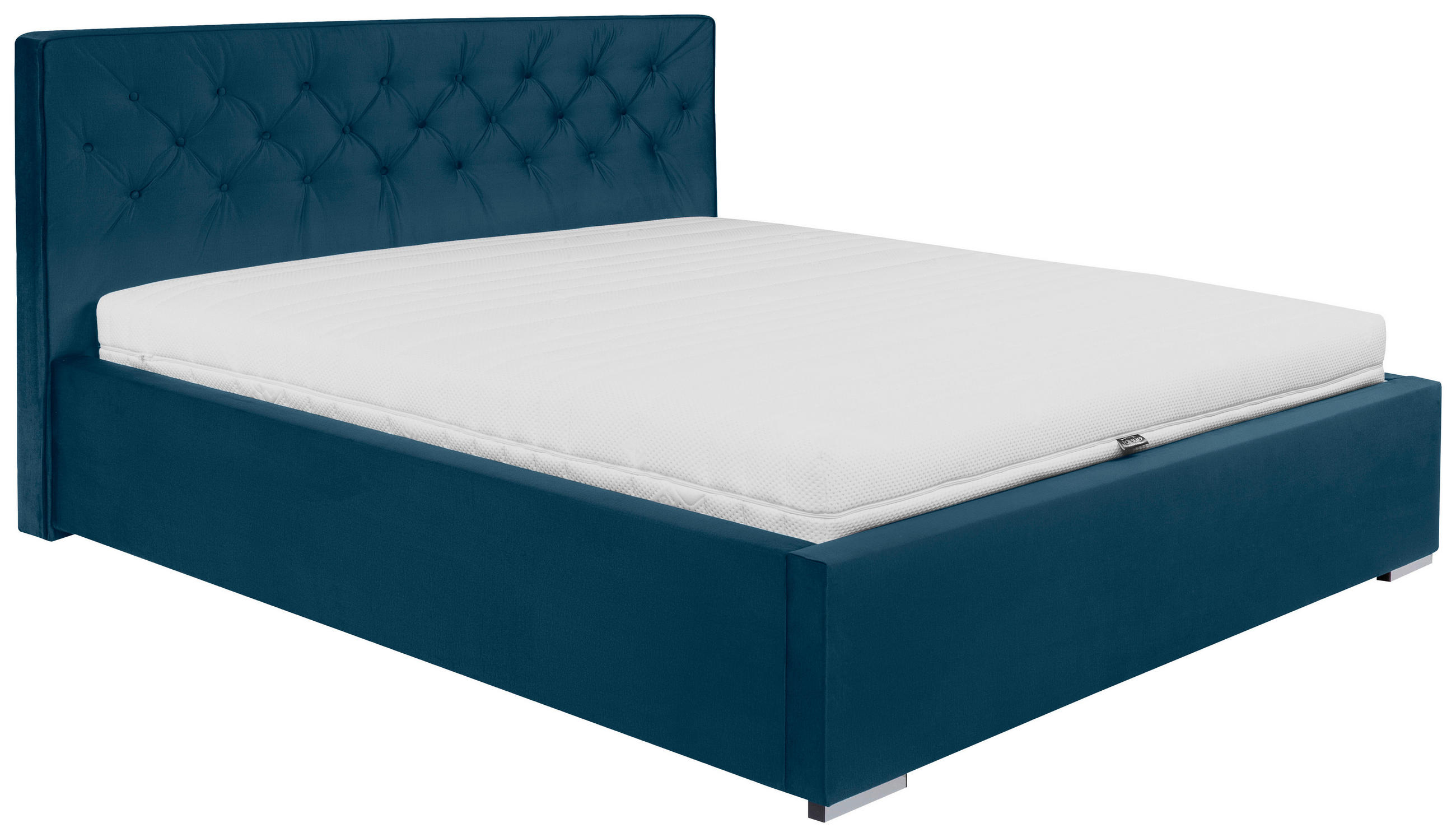 KÁRPITOZOTT ÁGY 180/200 cm  sötétkék  - sötétkék/króm, Modern, textil/fa (180/200cm) - MID.YOU