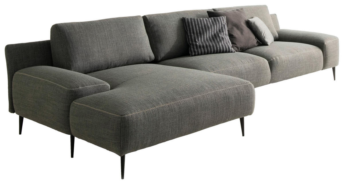 ECKSOFA Grau Flachgewebe  - Beige/Schwarz, Design, Textil/Metall (162/344cm) - Designwerk