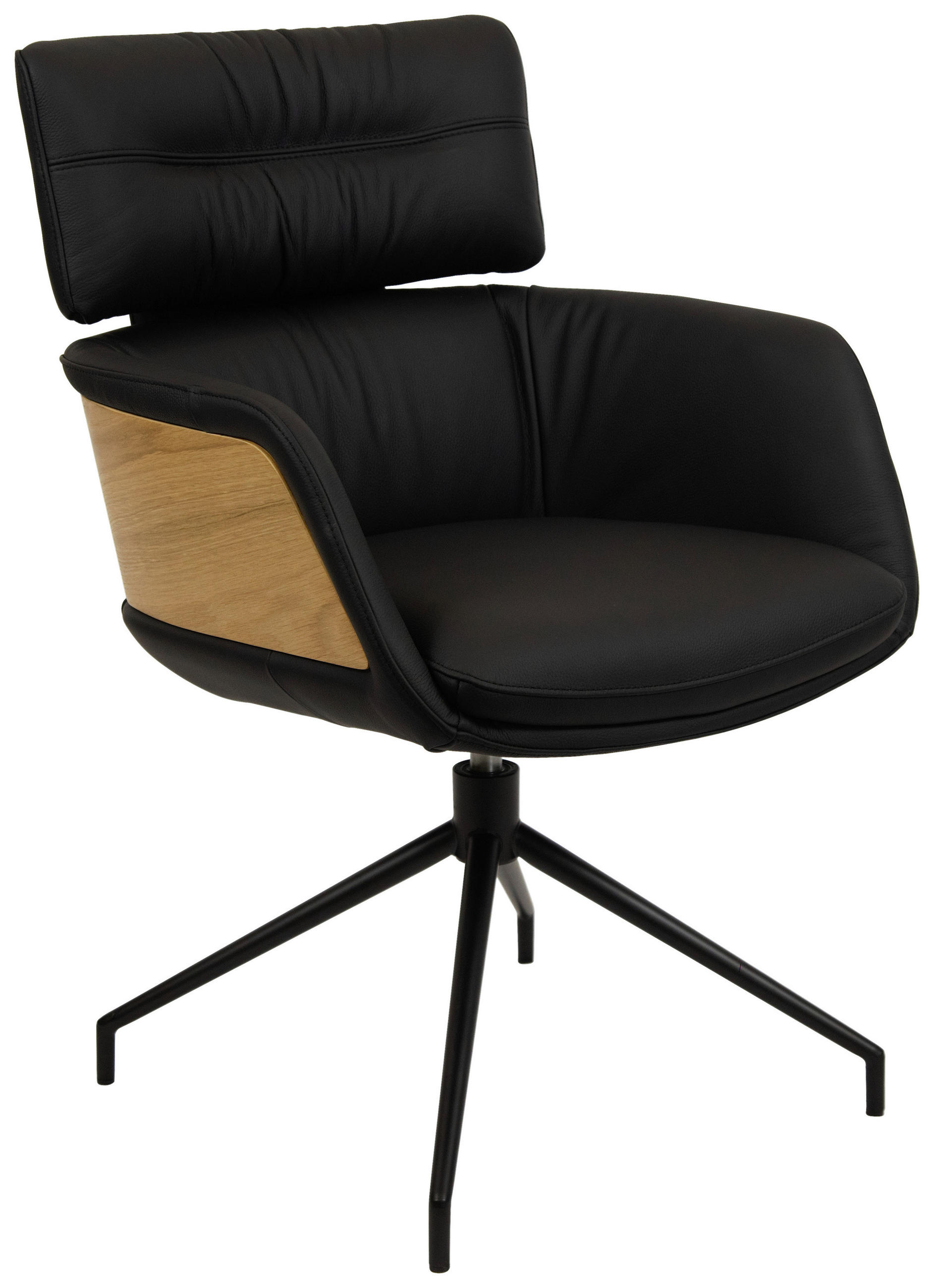 ARMLEHNSTUHL  in Eisen Echtleder pigmentiert  - Eichefarben/Schwarz, Design, Leder/Holz (62/92/66cm) - Dieter Knoll