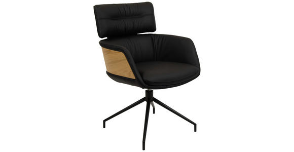 ARMLEHNSTUHL  in Eisen Echtleder pigmentiert  - Eichefarben/Schwarz, Design, Leder/Holz (62/92/66cm) - Dieter Knoll