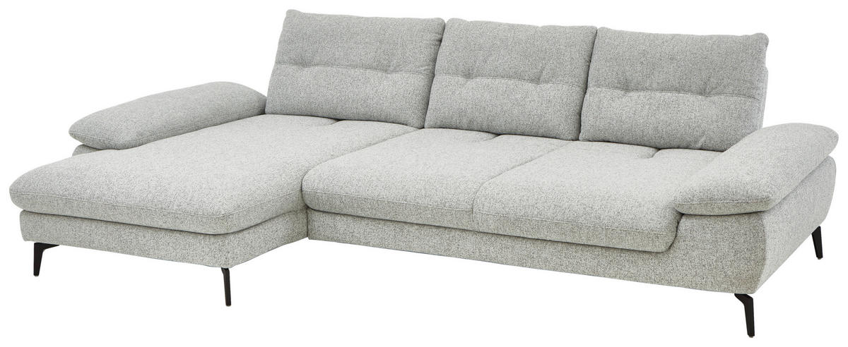 ECKSOFA Hellgrau Flachgewebe  - Hellgrau/Schwarz, Design, Textil/Metall (168/303cm) - Valdera