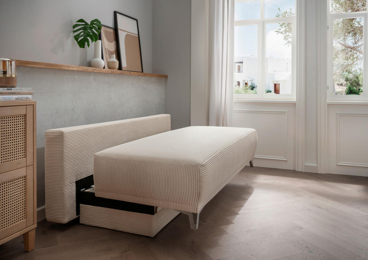 SCHLAFSOFA in Cord Beige  - Chromfarben/Beige, Modern, Textil/Metall (198/90/100cm) - Livetastic