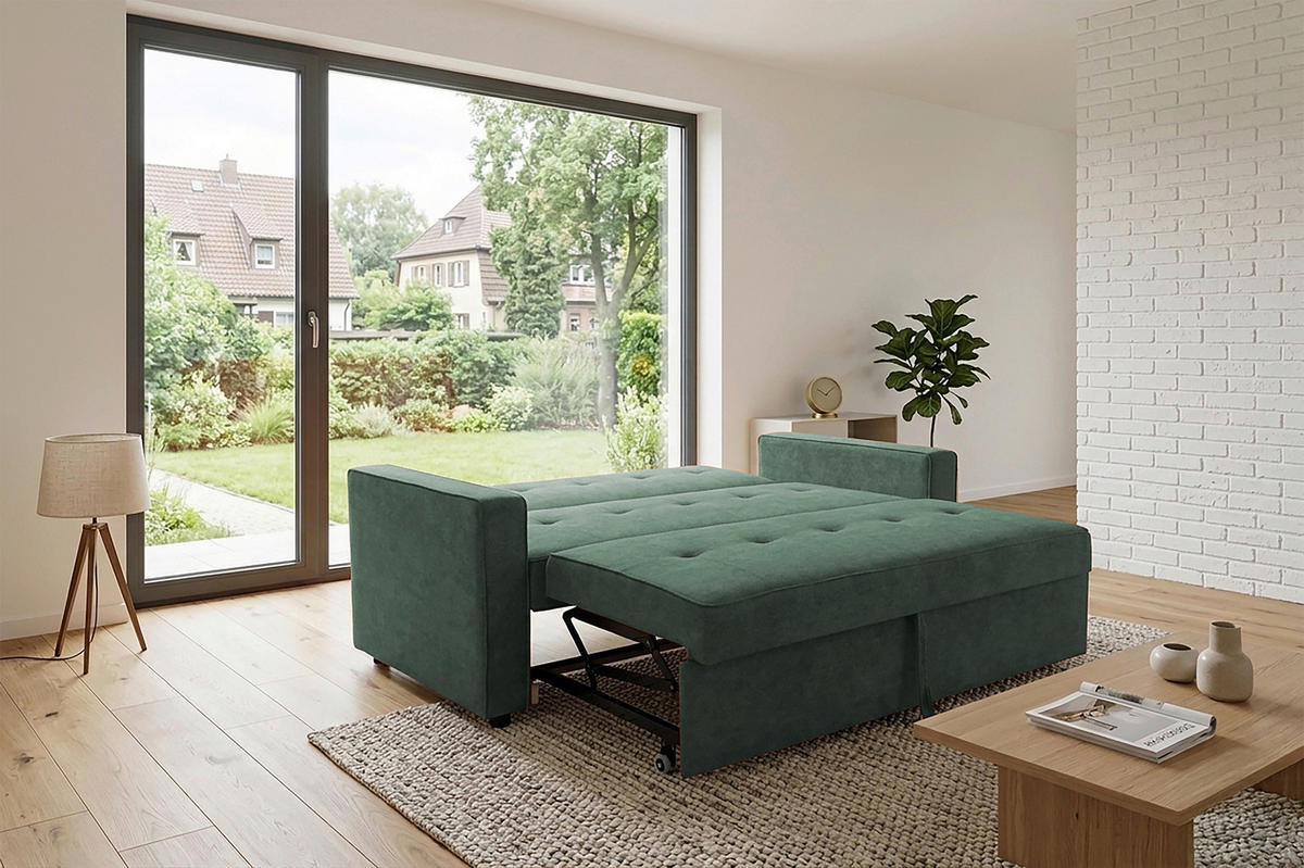 SCHLAFSOFA Flachgewebe Dunkelgrün  - Dunkelgrün, Trend, Textil (162/90/89cm) - Livetastic