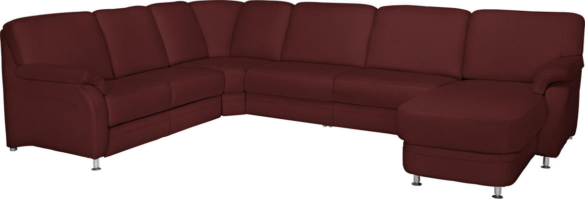 WOHNLANDSCHAFT in Echtleder Brombeere  - Brombeere/Alufarben, Konventionell, Leder/Metall (239/329/165cm) - Beldomo Premium