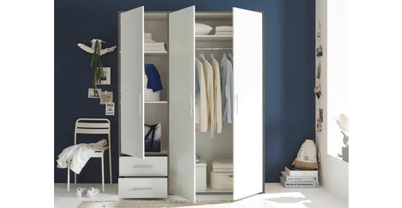 DREHTÜRENSCHRANK  in Grau, Weiß  - Alufarben/Weiß, KONVENTIONELL, Holzwerkstoff/Kunststoff (155/195/60cm) - Carryhome