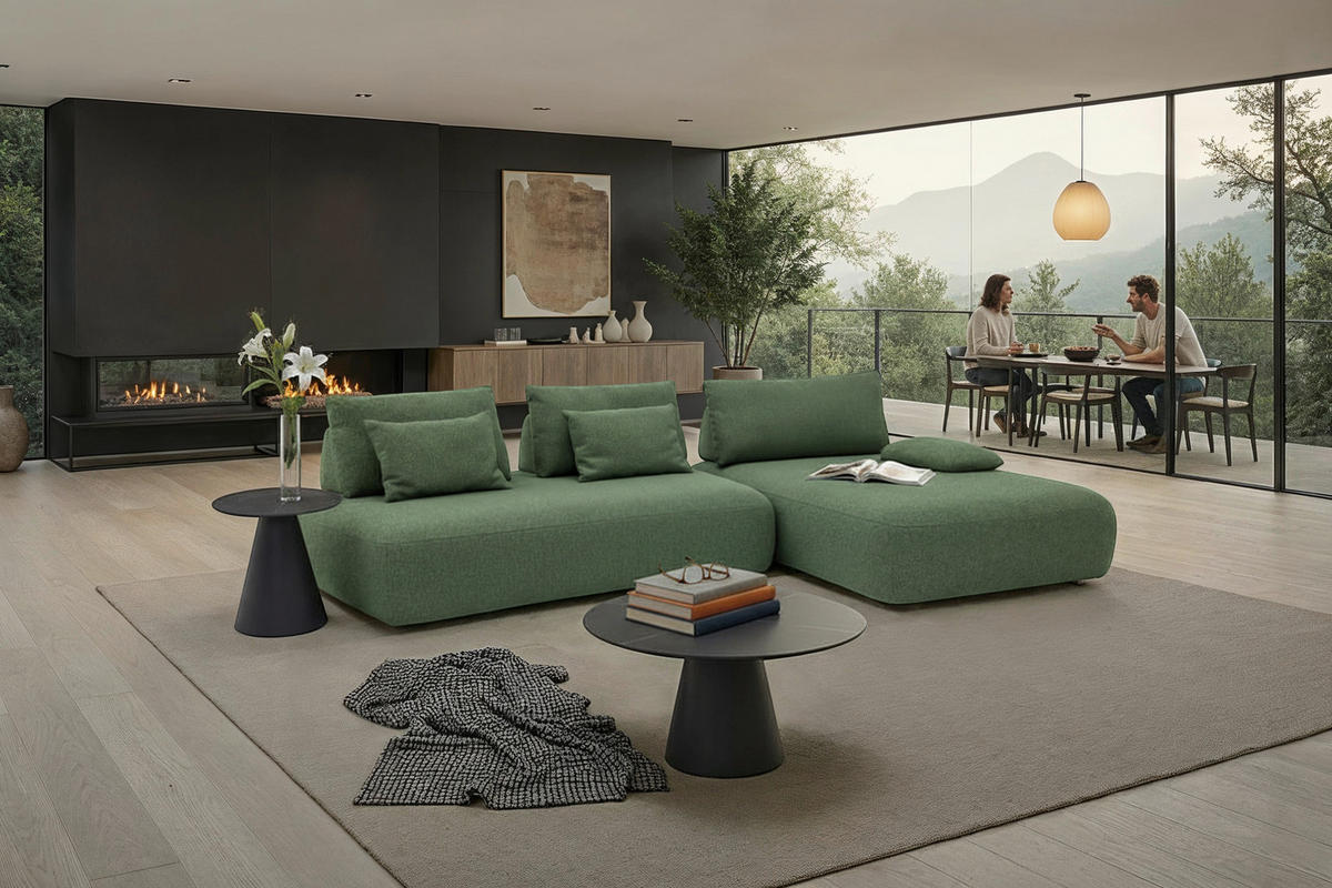RÉCAMIERE Chilliano in Struktur Grün  - Schwarz/Grün, Design, Kunststoff/Textil (125/77/200cm) - Chilliano