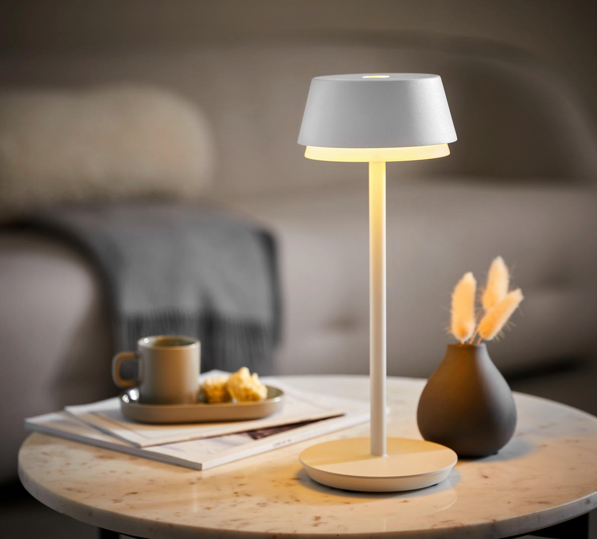 STOLNÍ LED LAMPA, dotykový stmívač, 12/30 cm  - bílá, Basics, kov/plast (12/30cm) - Dieter Knoll