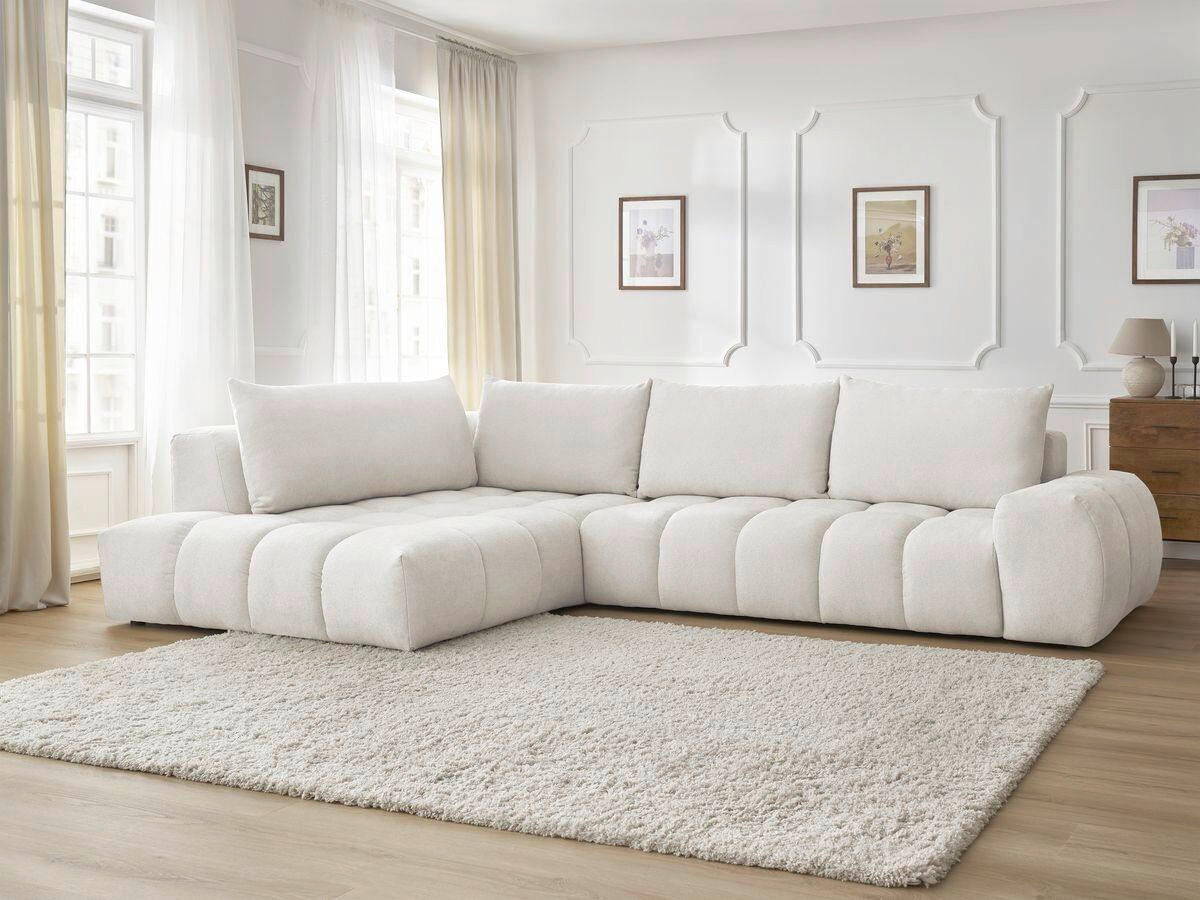 ECKSOFA Ottomane links  EVEREST Weiß Struktur  - Schwarz/Weiß, MODERN, Kunststoff/Textil (352/210cm)
