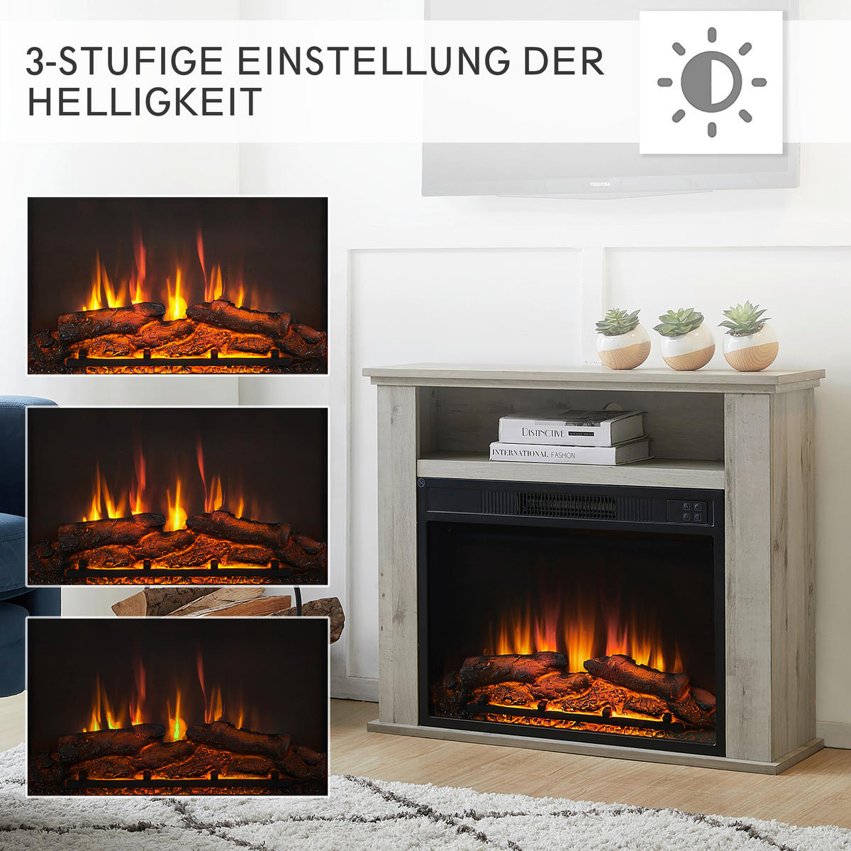 ELEKTRISK KAMIN - grå ek, Basics, metall/trä (23/85/65cm)