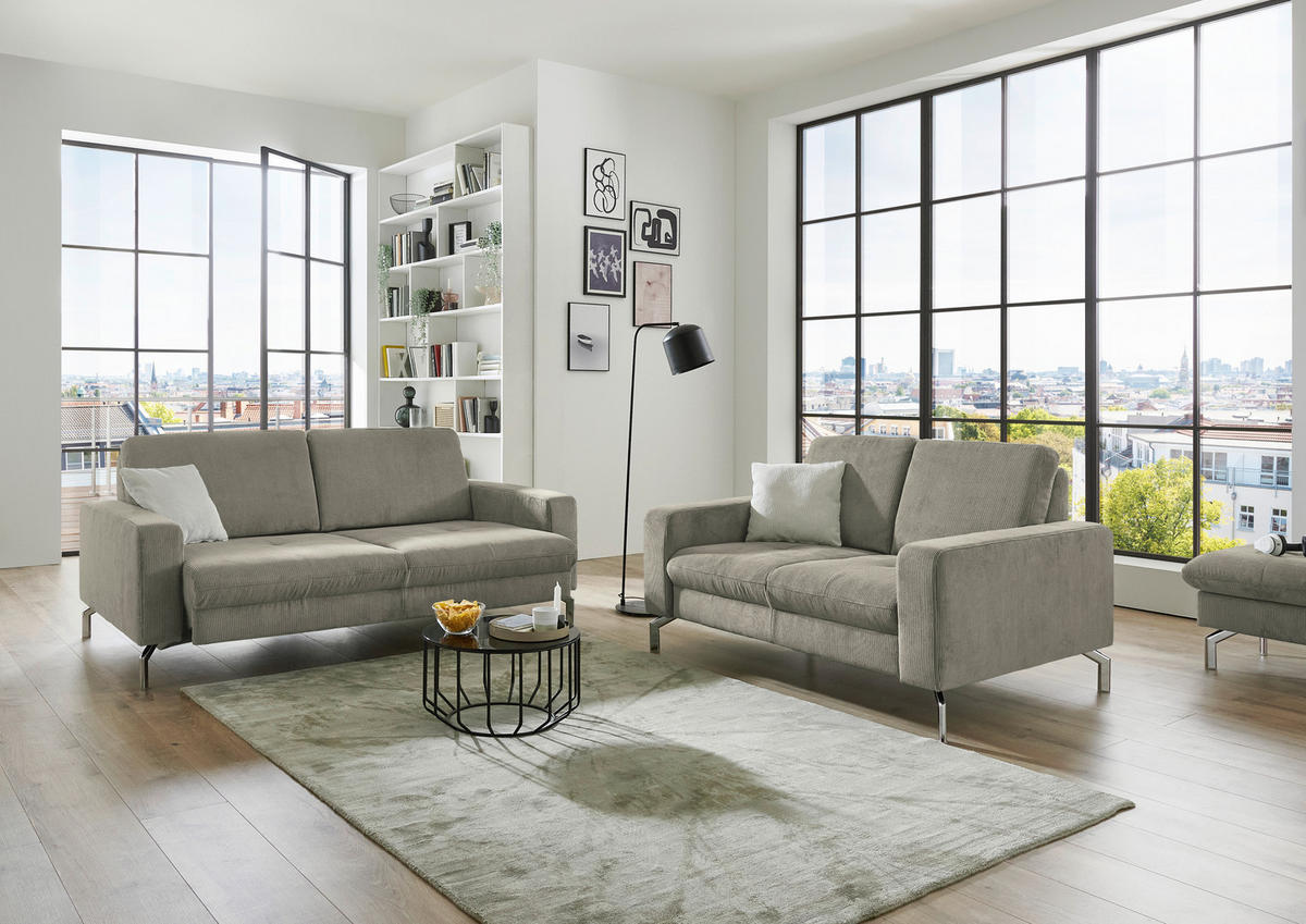 3-SITZER-SOFA Feincord Greige  - Chromfarben/Greige, Design, Textil/Metall (194/87/105cm) - Beldomo Style