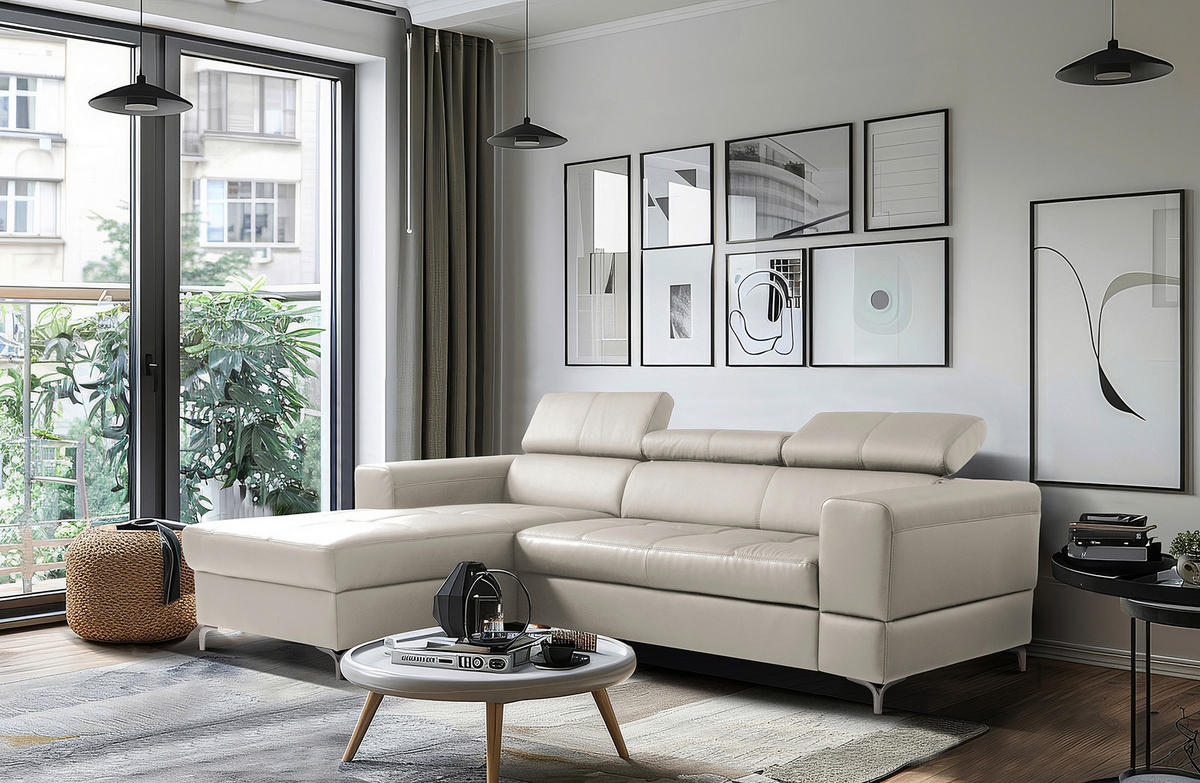 ECKSOFA  in Lederlook Echtleder Platinfarben  173/247 cm  - Platinfarben/Schwarz, Design, Leder/Textil (173/247cm) - Livetastic