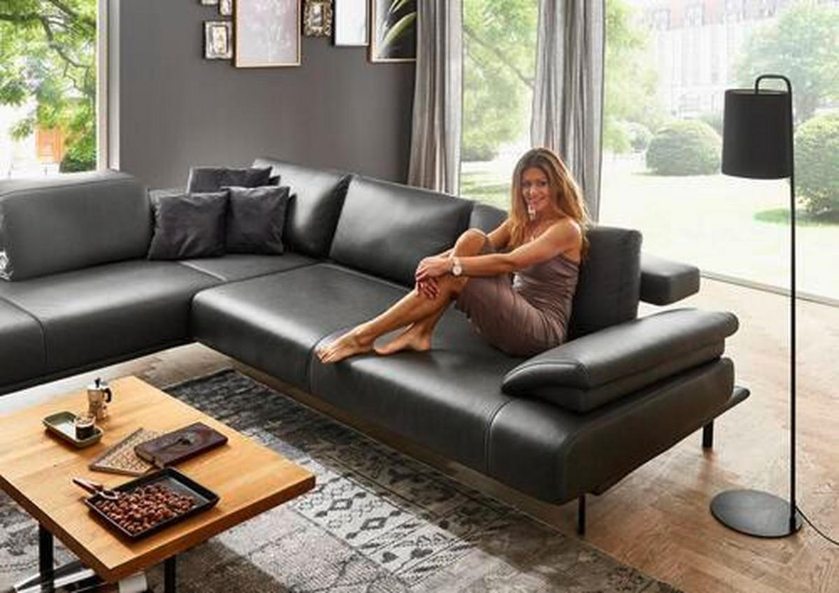 ECKSOFA in Echtleder Anthrazit  - Anthrazit, Design, Leder/Metall (325/255cm) - Dieter Knoll