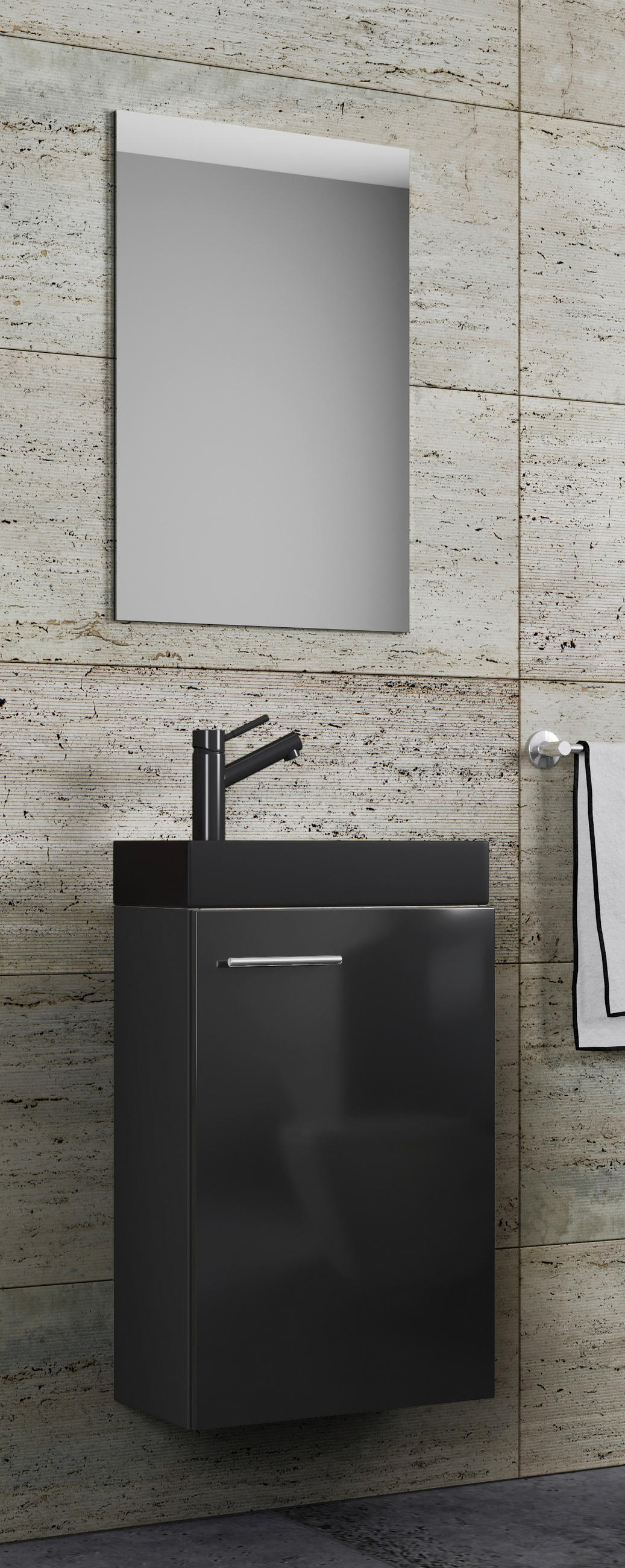 GÄSTBADRUM 41 cm  - silver/svart, Modern, trämaterial/glas (41cm) - MID.YOU