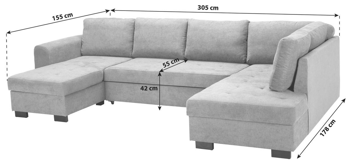 WOHNLANDSCHAFT Grau Mikrofaser  - Schwarz/Grau, MODERN, Kunststoff/Textil (155/305/178cm) - P & B