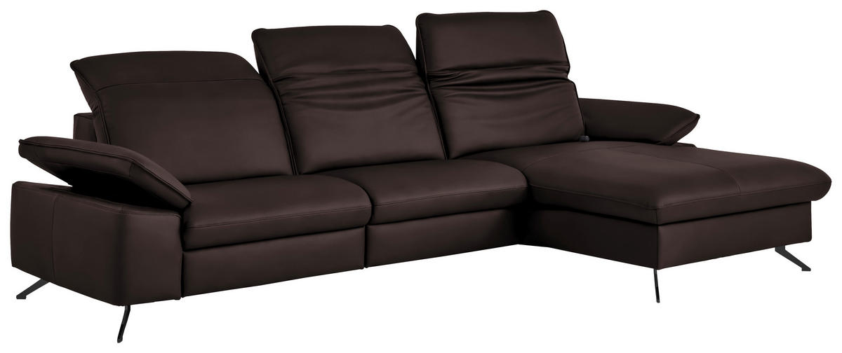 ECKSOFA  Echtleder Braun  - Schwarz/Braun, Design, Leder/Metall (307/169cm) - Beldomo Premium