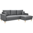 ECKSOFA in Flachgewebe Grau - Eiche Wotan/Grau, KONVENTIONELL, Holz/Textil (255/157cm) - Carryhome