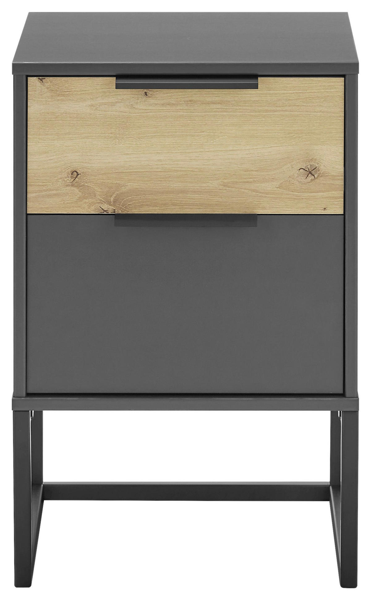 NACHTSCHRANK 40/61/43 cm  - Eiche Bianco/Schwarz, Design, Holzwerkstoff/Metall (40/61/43cm) - Musterring