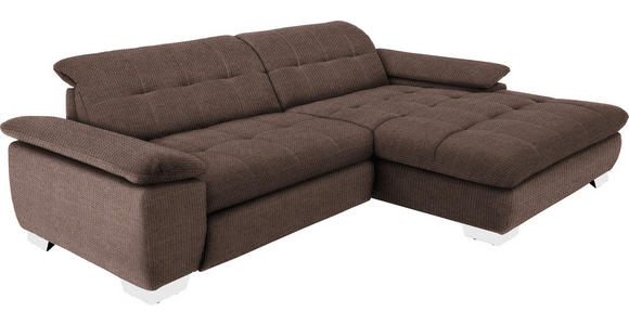 ECKSOFA in Mikrofaser Hellbraun  - Chromfarben/Hellbraun, Design, Textil/Metall (265/180cm) - Carryhome