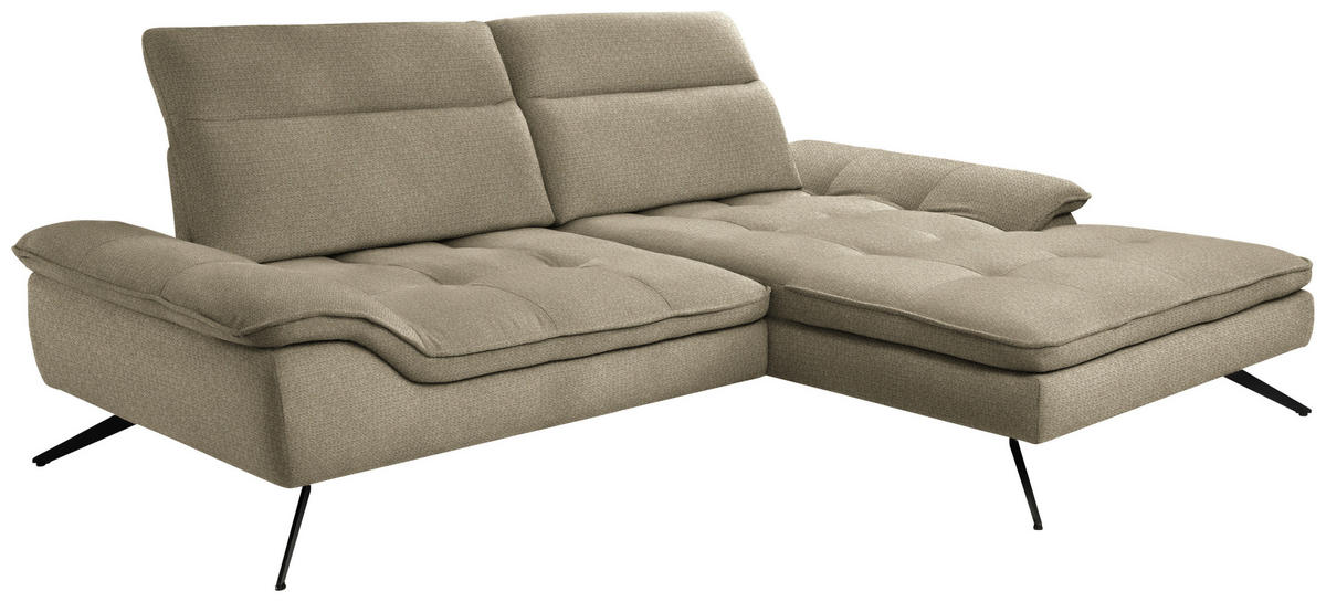 ECKSOFA in Chenille Taupe  288/179-202 cm  - Taupe/Schwarz, Design, Textil/Metall (288/179-202cm) - Stylife