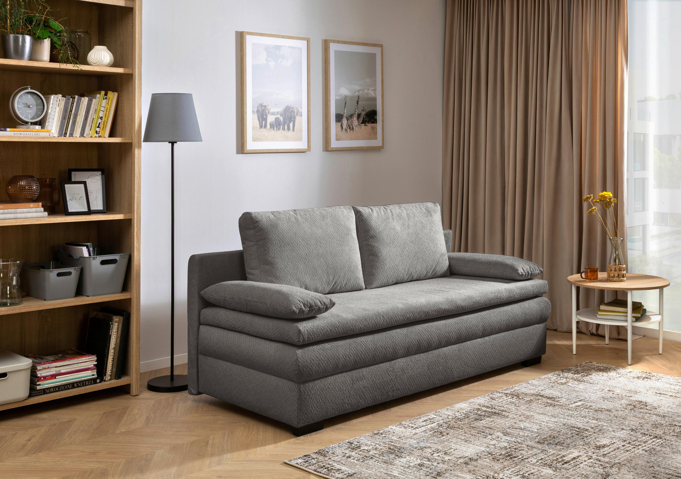 Thumbnail - Carryhome Schlafsofa, Dunkelgrau, Textil, 2-Sitzer, Füllung: Schaumstoff, Silikon,Schaumstoff, Silikon, 195x93x83 cm, Li...