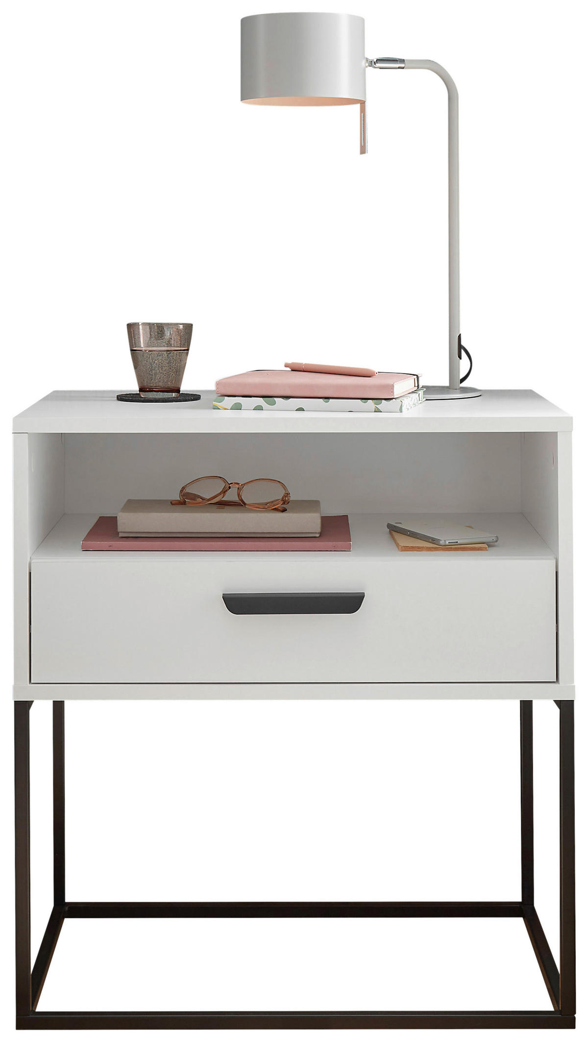 NACHTSCHRANK 60/65/39 cm  - Schwarz/Weiß, Design, Holzwerkstoff/Kunststoff (60/65/39cm) - Boxxx