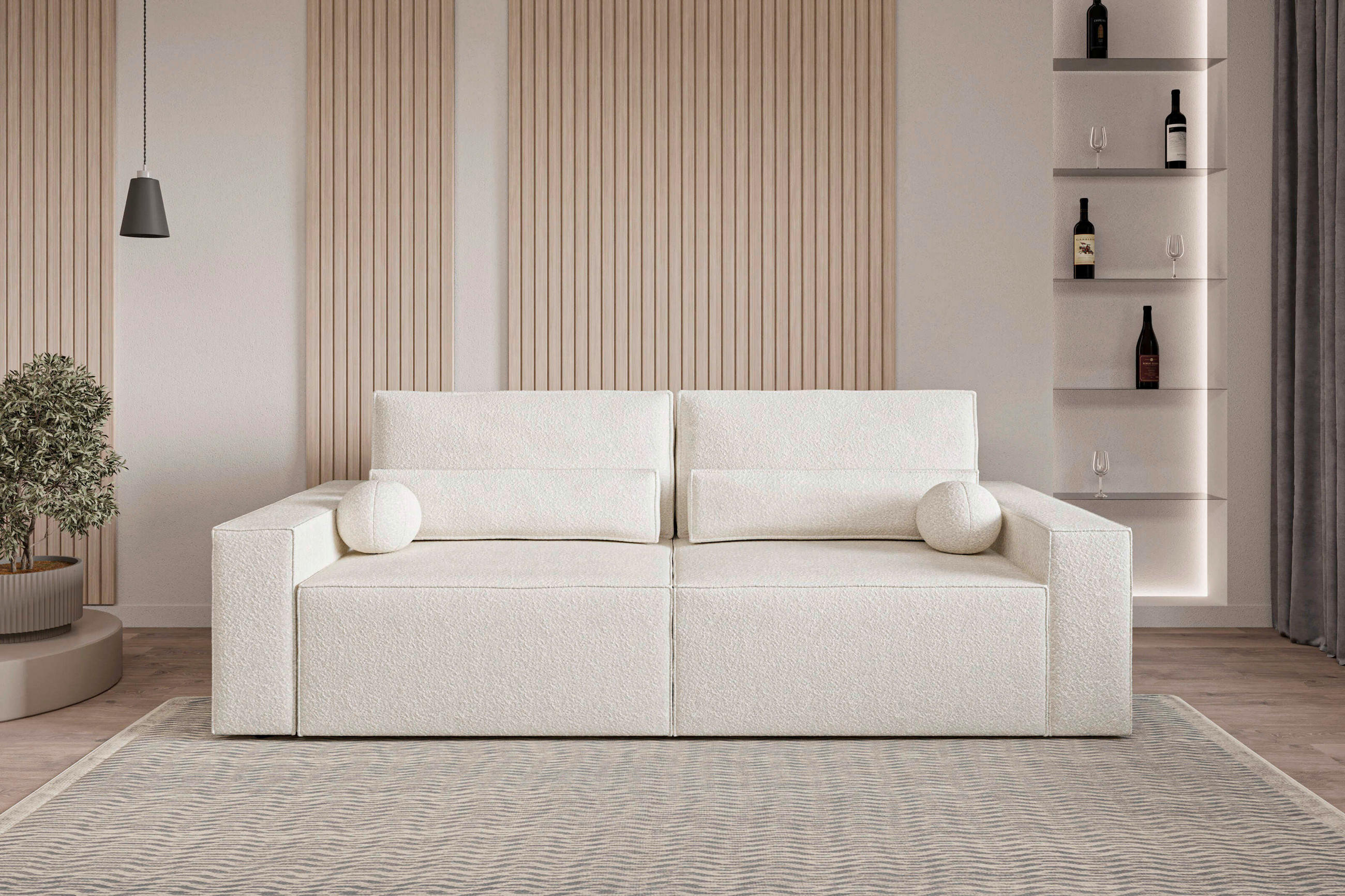 SCHLAFSOFA BRAZIL SOFA in Bouclé Weiß  - Schwarz/Weiß, Design, Textil (248/92/110cm) - MID.YOU