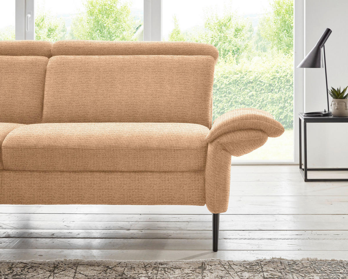 ECKSOFA in Struktur Cognac  - Cognac/Schwarz, Modern, Textil/Metall (235/275cm) - Cantus
