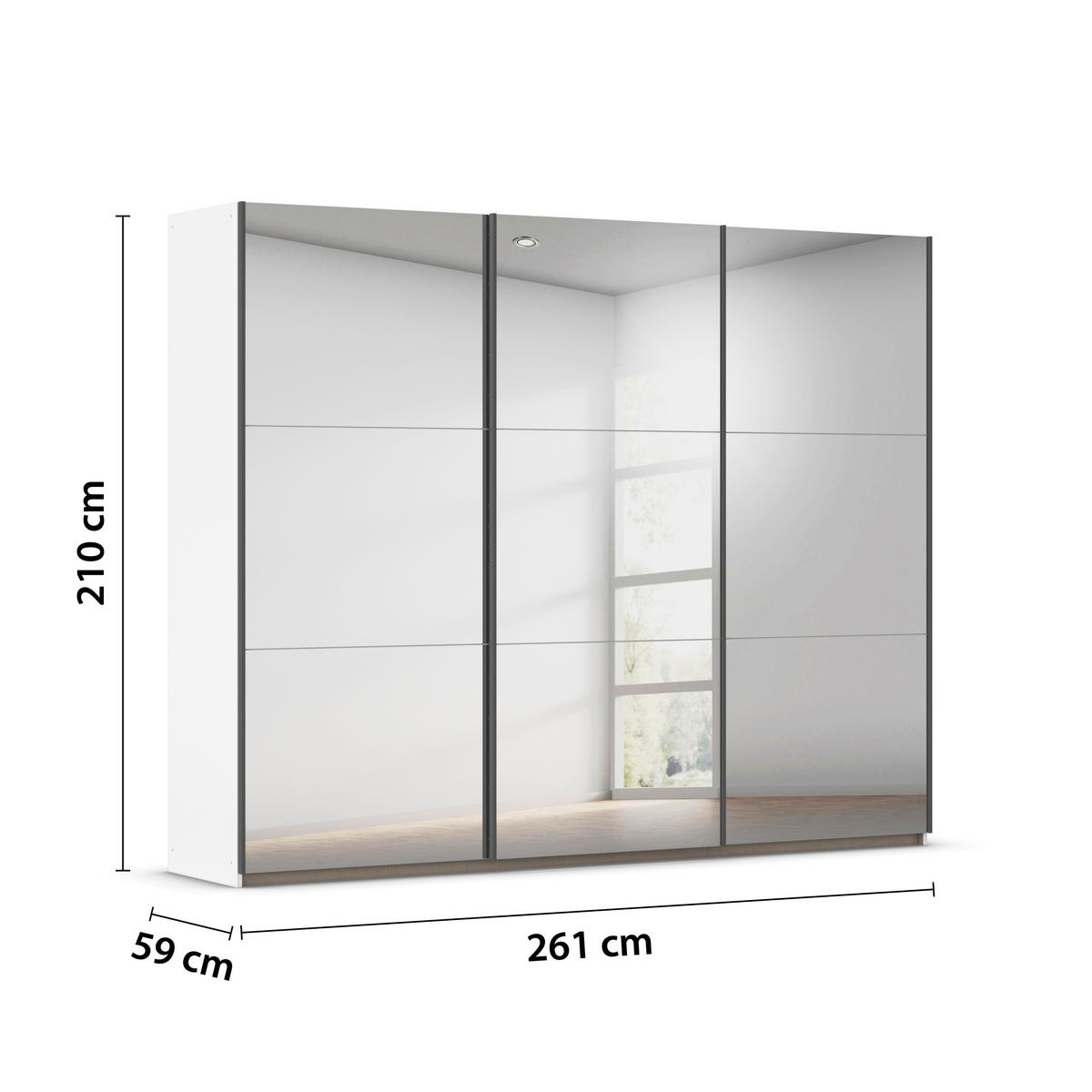 GARDEROB MED SKJUTDÖRRAR 261/210/59 cm,  i vit, 3 dörrar  - vit, Trend, metall/trämaterial (261/210/59cm) - Rauch Möbel