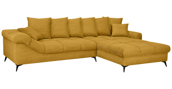 ECKSOFA Currygelb Cord Rückenkissen, Armlehnenkissen, Rücken echt  - Currygelb/Schwarz, KONVENTIONELL, Textil/Metall (332/231cm) - Carryhome