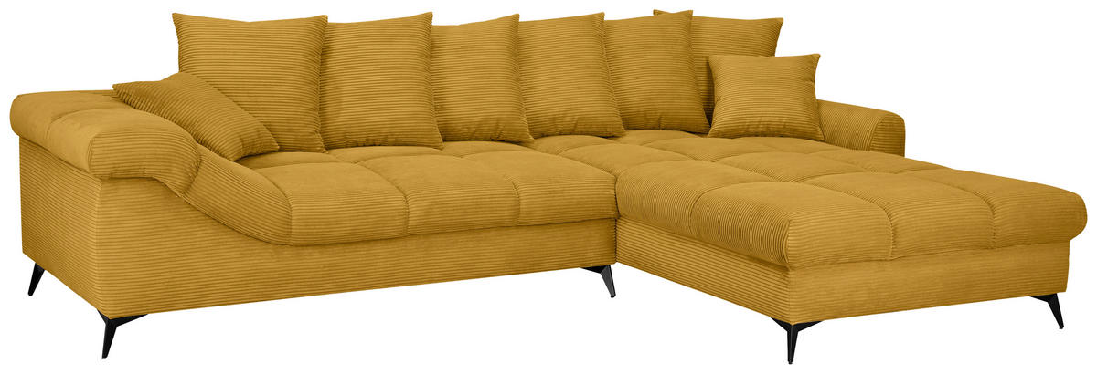 ECKSOFA Currygelb Cord Rückenkissen, Armlehnenkissen, Rücken echt  - Currygelb/Schwarz, KONVENTIONELL, Textil/Metall (332/231cm) - Carryhome