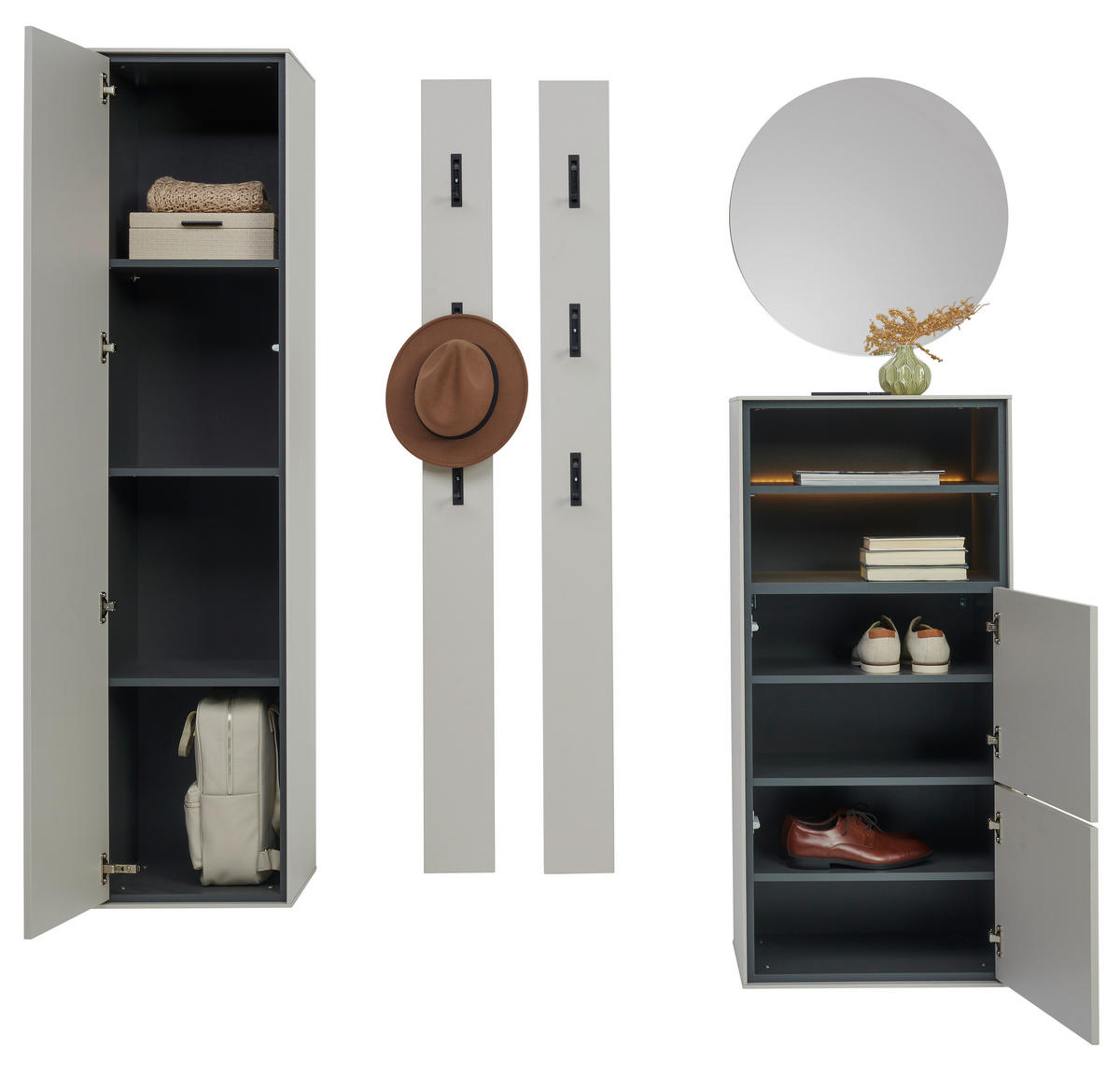 GARDEROBE 5-teilig  in 172/200/41 cm  - Kaschmir/Graphitfarben, Design, Glas/Holzwerkstoff (172/200/41cm) - Voleo