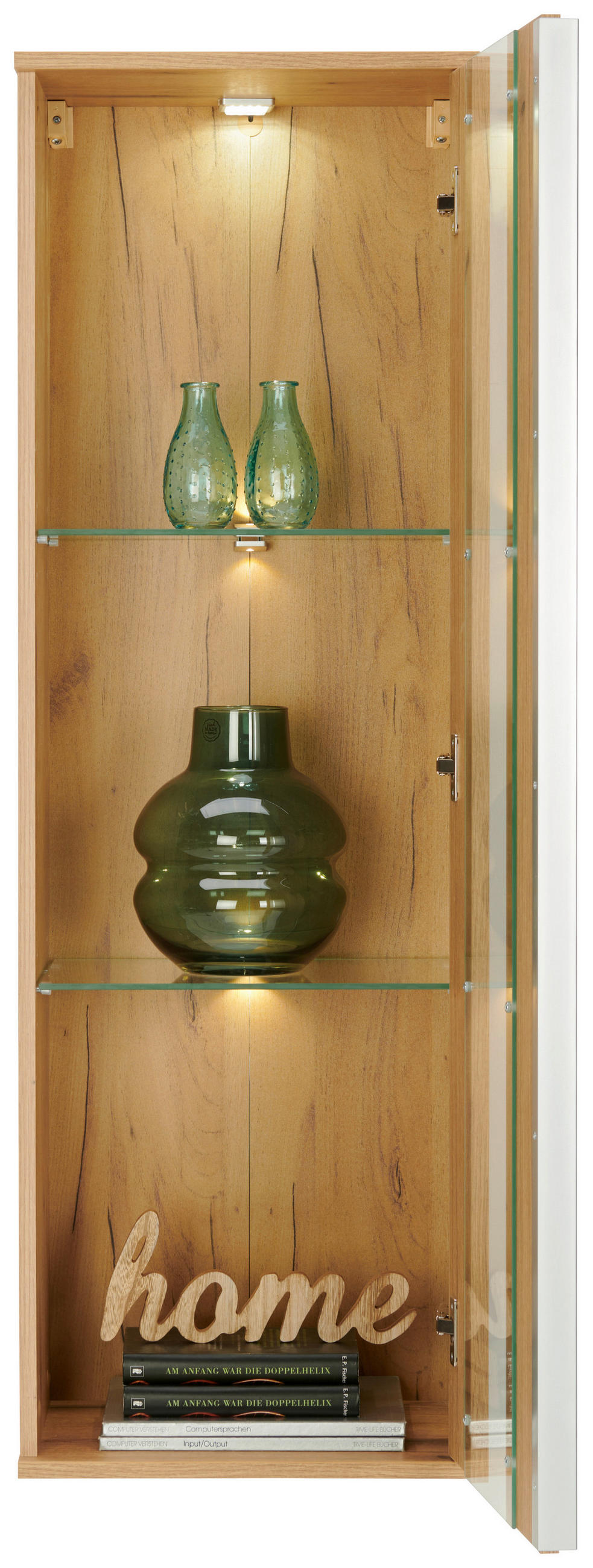 VITRINĂ SUSPENDATĂ in străveziu, culoare lemn stejar - străveziu/culoare lemn stejar, Modern, plastic/sticlă (42,2/129,8/32cm) - Modern Living