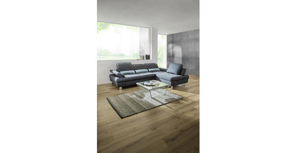 Wohnlandschaft inkl.Funktionen Grau, Hellblau Webstoff - Alufarben/Grau, KONVENTIONELL, Textil/Metall (286/216cm) - Cantus