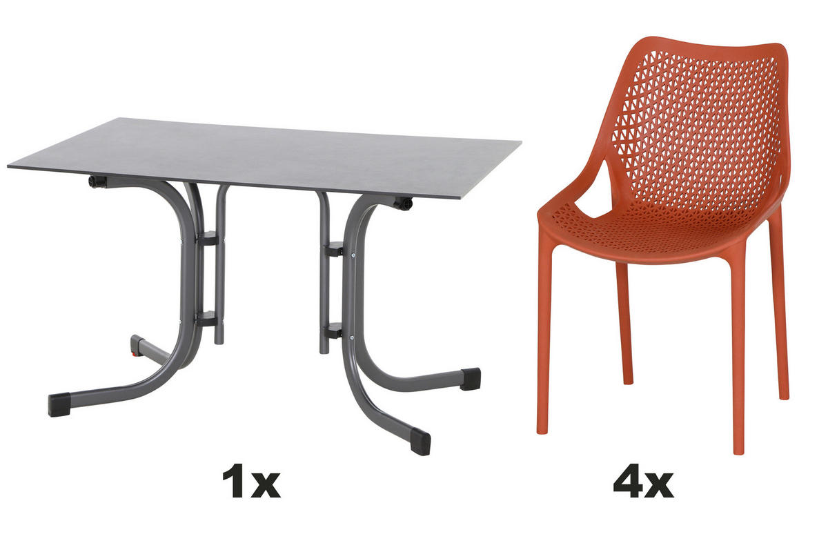 GARTENGARNITUR 5-teilig Stahl 5-teilig  - Anthrazit/Rot, Basics, Kunststoff/Metall (80/81/120cm) - Siena Garden