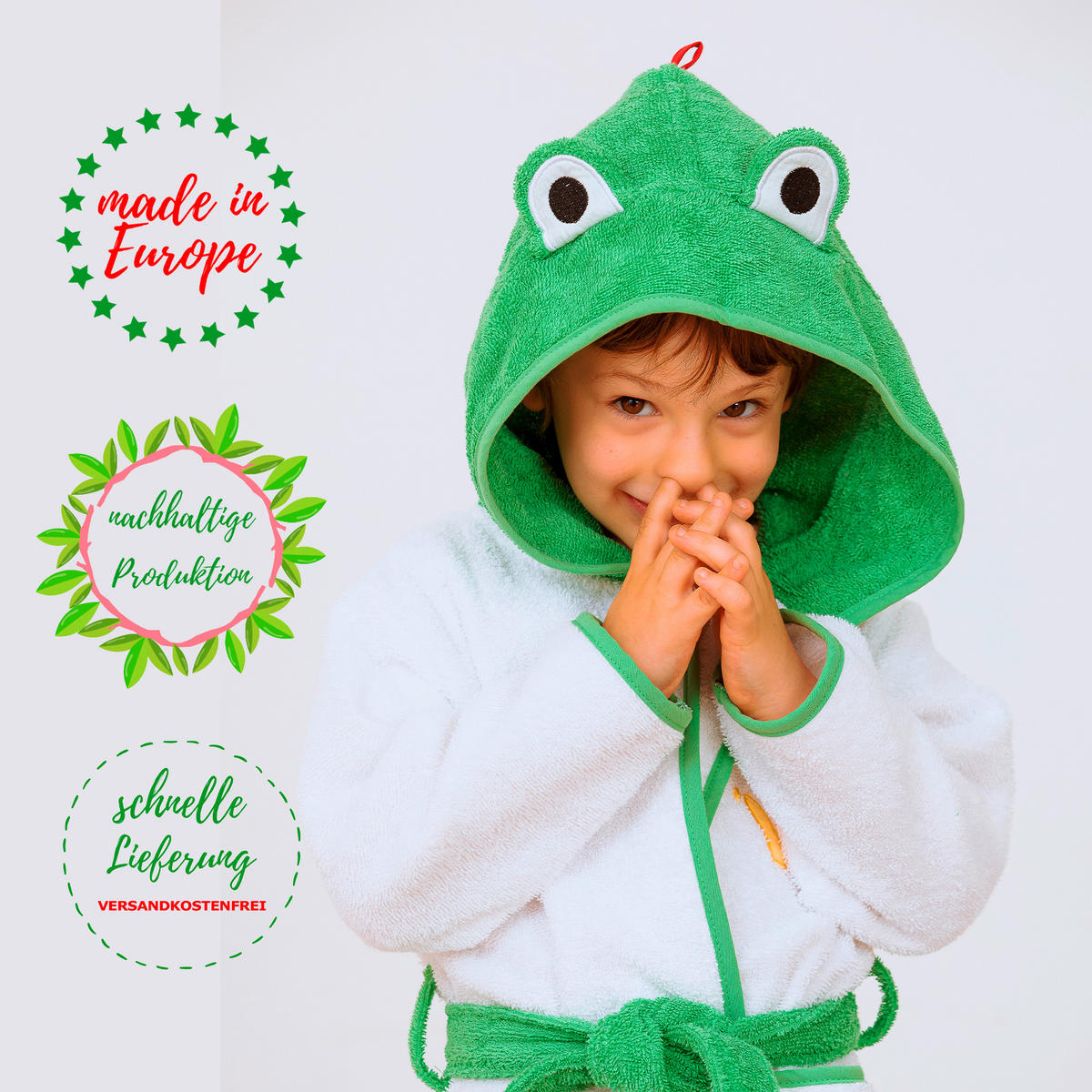KINDERBADEMANTEL 86/92  - Weiß/Grün, Basics, Textil (86/92null)