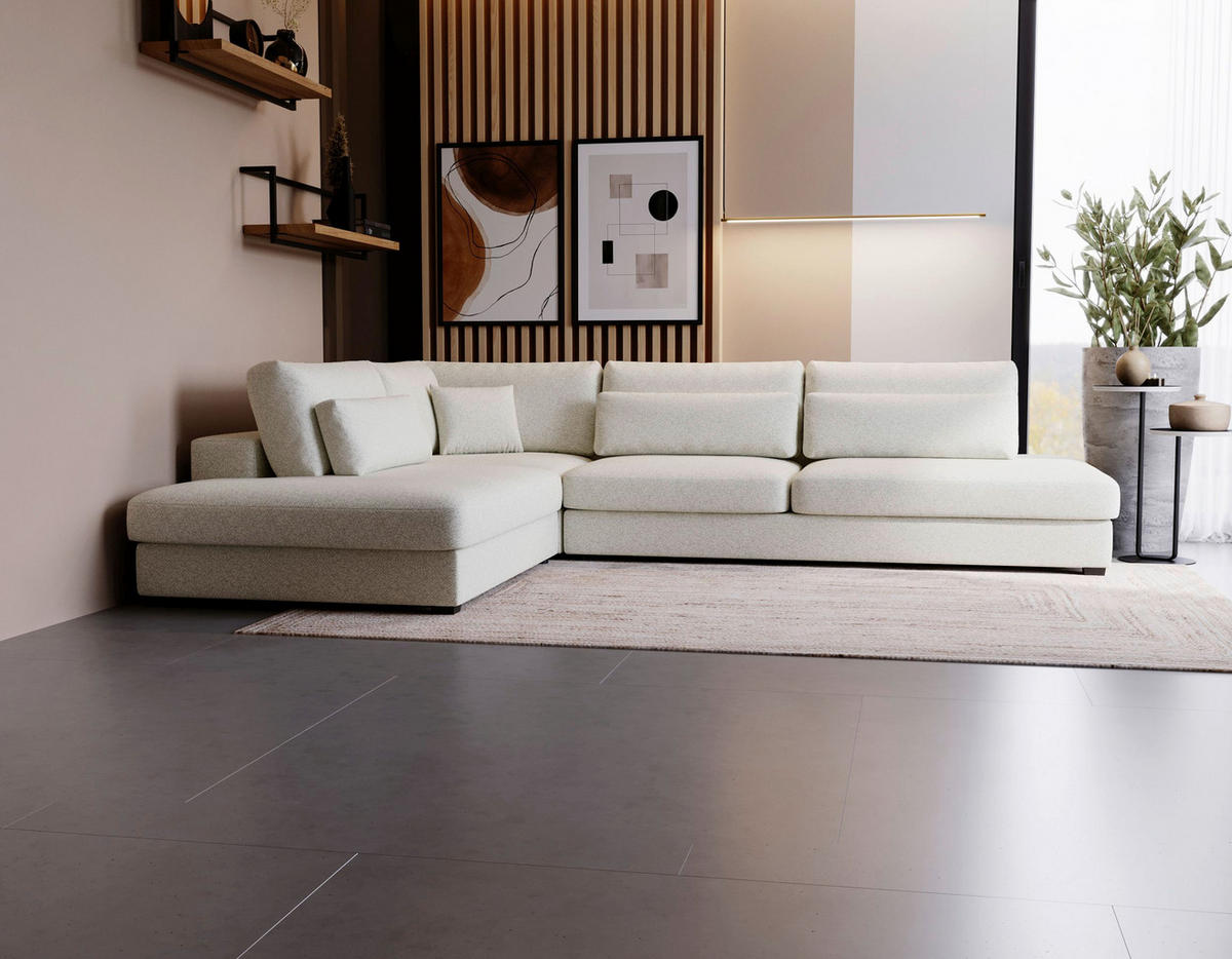 ECKSOFA Plüsch, Bouclé Beige  - Beige/Schwarz, Design, Kunststoff/Textil (244/332cm) - Livetastic