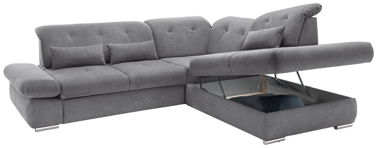 ECKSOFA in Chenille Dunkelgrau  - Chromfarben/Dunkelgrau, Modern, Textil/Metall (280/254cm) - Livetastic