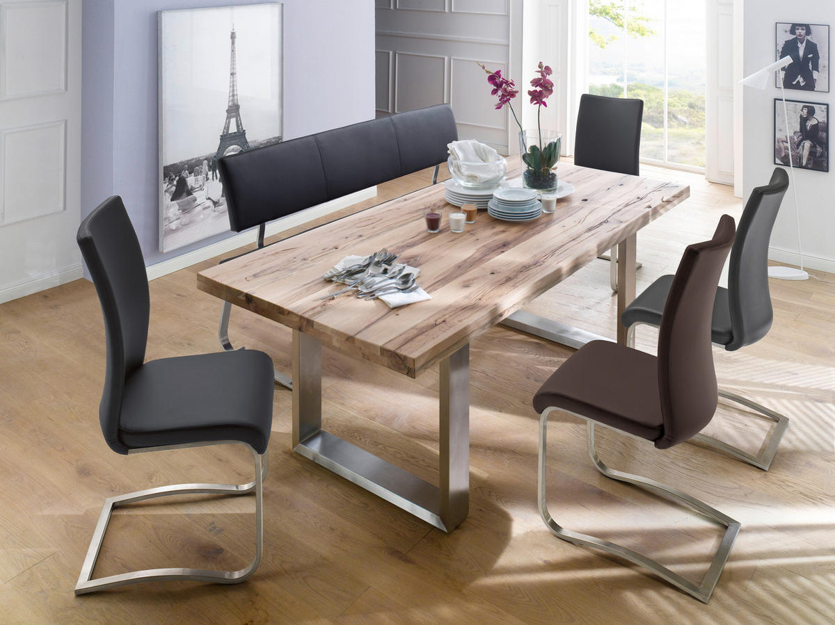 SCHWINGSTUHL  in Edelstahl Echtleder  - Edelstahlfarben/Braun, Design, Leder/Metall (43/103/52cm) - Livetastic