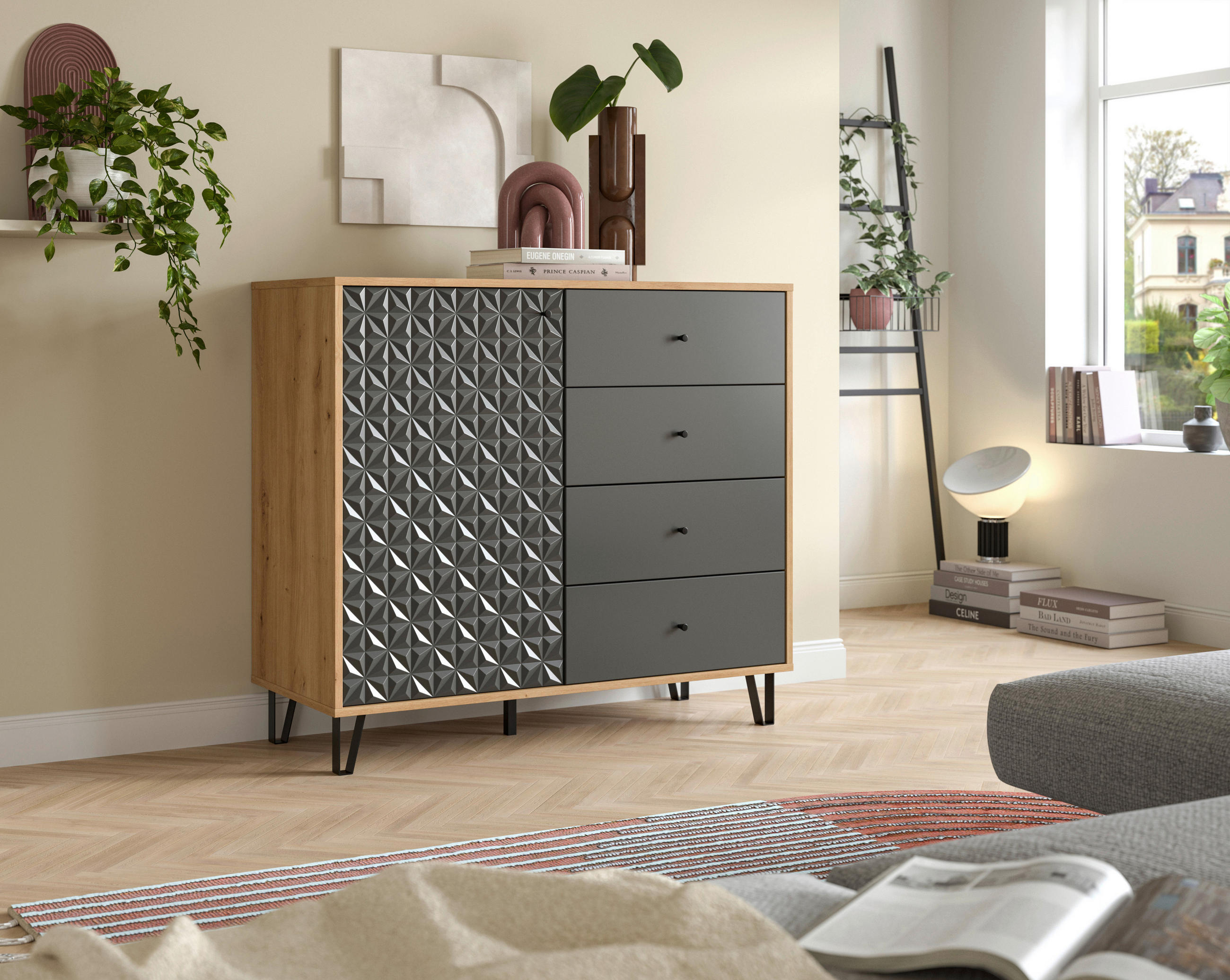 HIGHBOARD  in 110/96/40 cm  - Anthrazit/Schwarz, Design, Holzwerkstoff/Kunststoff (110/96/40cm) - Livetastic