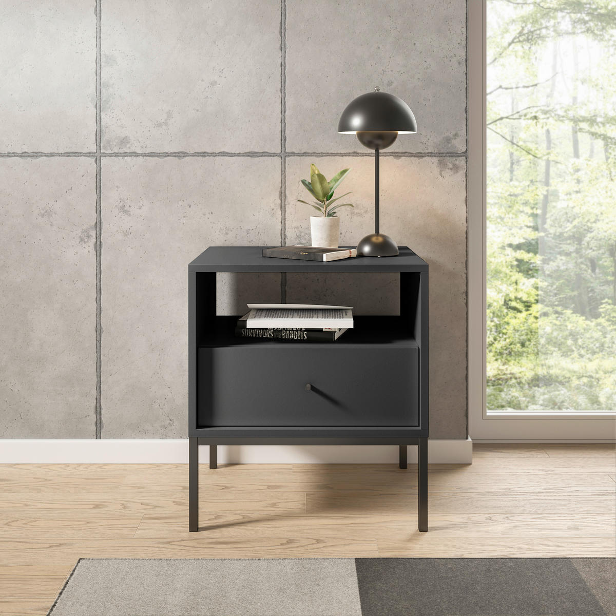 NACHTKÄSTCHEN 54/56/39 cm  in Graphitfarben  - Schwarz/Graphitfarben, MODERN, Holzwerkstoff/Metall (54/56/39cm) - MID.YOU