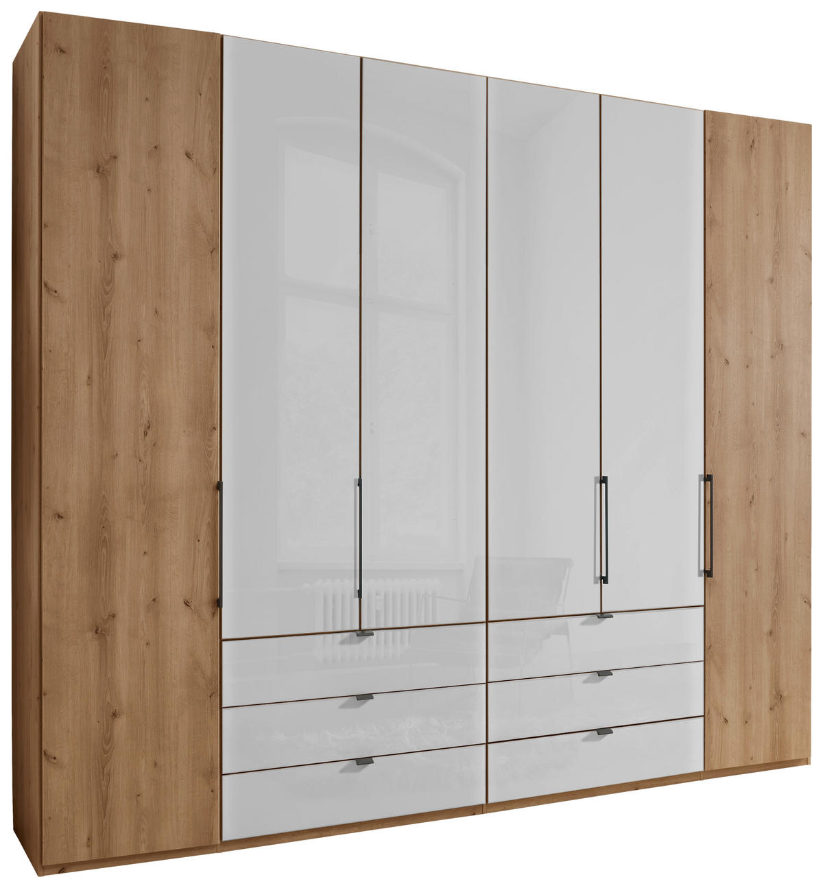 FALTTÜRENSCHRANK 250/216/58 cm 4-türig Weiß, Eiche Bianco  - Schieferfarben/Eiche Bianco, KONVENTIONELL, Glas/Holzwerkstoff (250/216/58cm) - Dieter Knoll