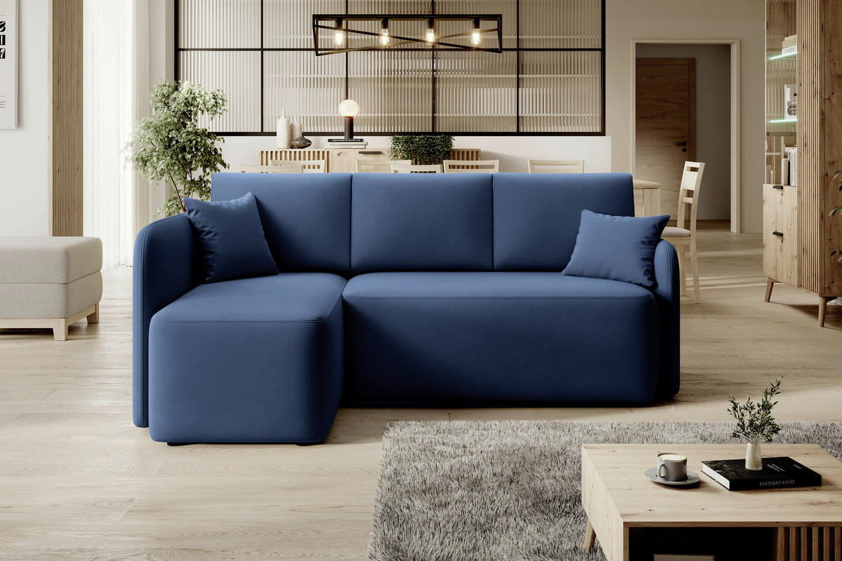 ECKSOFA Plüsch Blau  - Blau/Schwarz, Design, Kunststoff/Textil (150/206cm) - P & B