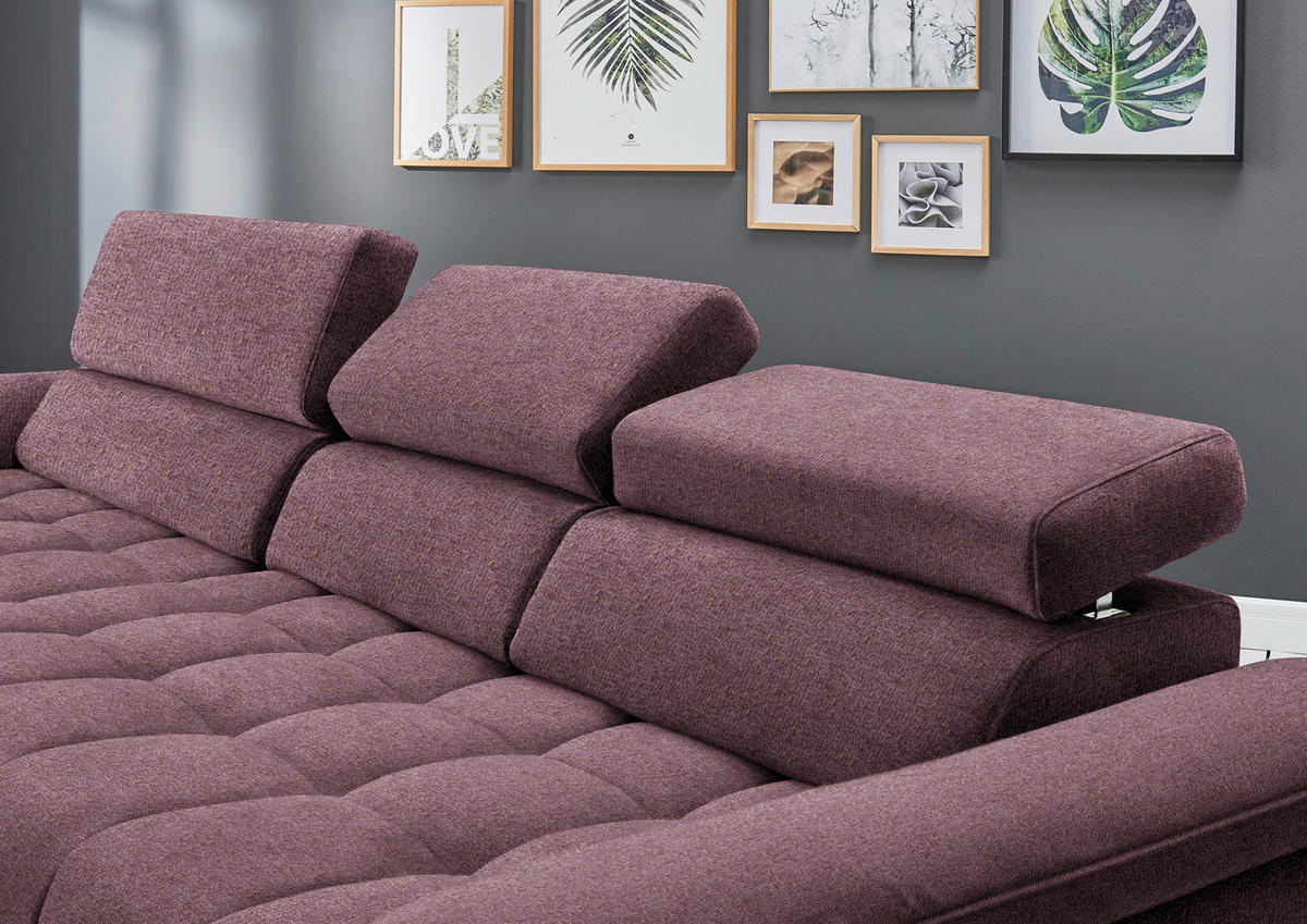 ECKSOFA in Chenille Beere  - Beere/Schwarz, Design, Textil/Metall (190/329cm) - Beldomo Style