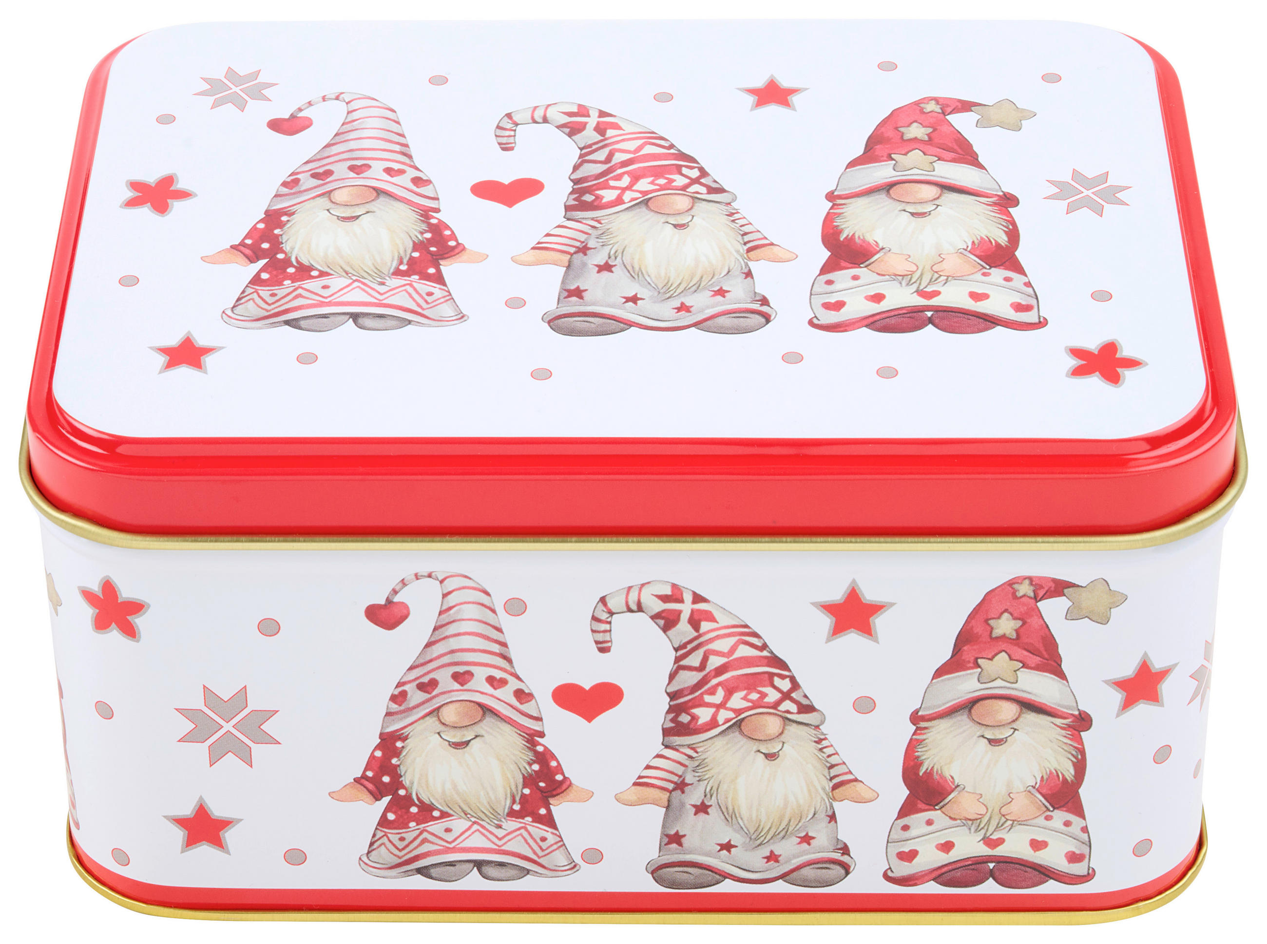 KEKSZESDOBOZ   - piros/fehér, Basics, fém (14/10/7,1cm) - X-Mas